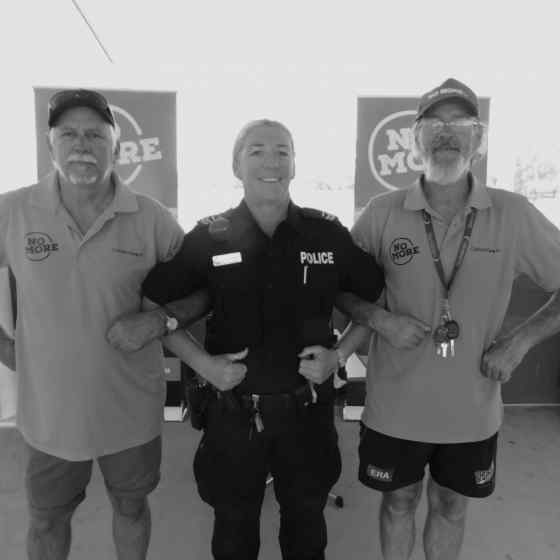 NO MORE Campaign workers Roy and Stan link up with NT Police Officer Jenny Hamiliton.