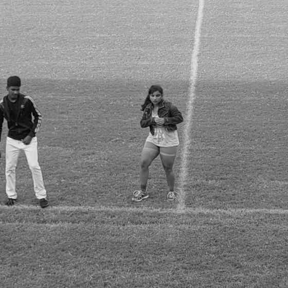 Dancers perform at the half time interval.