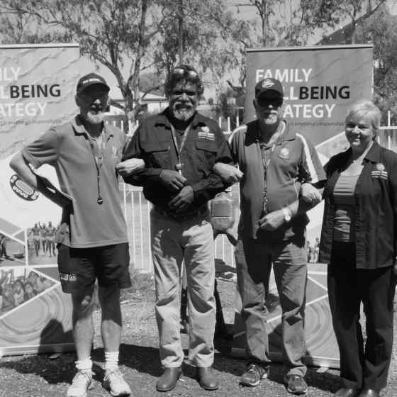 Roy and Stan link up with Central Desert Regional Council CEO Cathryn Hutton and Vice President Norbert Patrick at the Family Well Being Strategy Launch in Alice Springs.