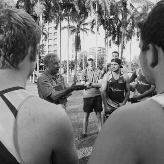 Charlie explaining No More and Dvaps to NTFL premiers Wanderers