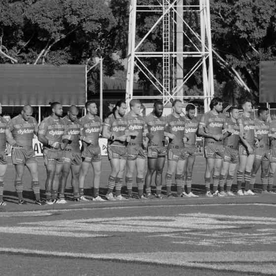 Parra Eels link up to say NO MORE to family violence before their game against Gold Coast Titans in Darwin in Juen 2016. Photo credit: Clive Hyde