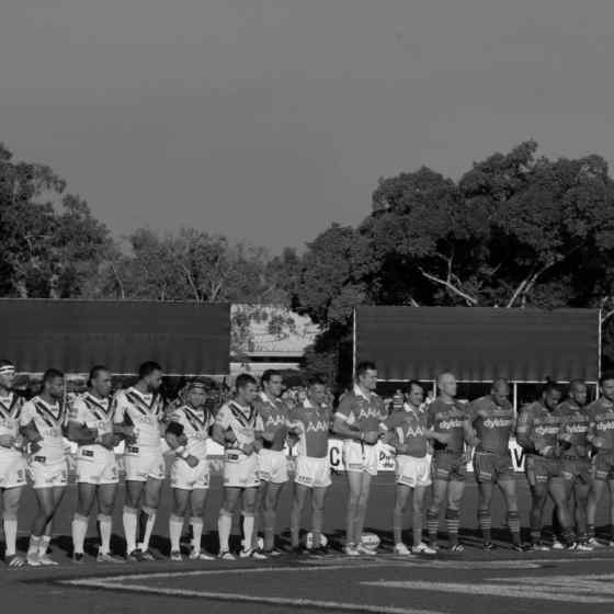 Gold Coast Titans and Parra Eels link up before the start of their match in Darwin in June 2016. Photo Credit: Clive Hyde