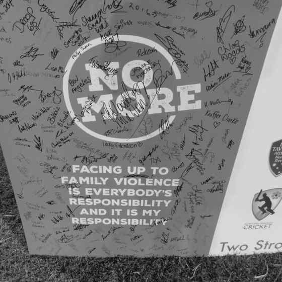 Players from each of the teams were asked to sign this pledge to show that they are committed to doing something to reduce family violence.