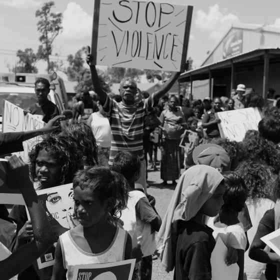 The people of Galiwinku march against family violence.