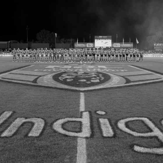 Eels and Panthers linking up in support of the NO MORE campaign during their match at TIO Stadium on 8 August, 2015.