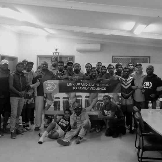 NO MORE Campaign workers delivered a family violence education session to Ltyentye Apurte FC .