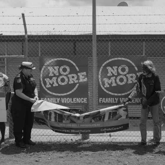 Unveiling the NO MORE sign at the Police Station