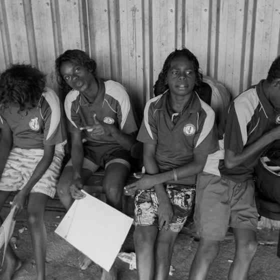 Maningrida school students waiting for the community march to begin. Photo Credit: NT Police