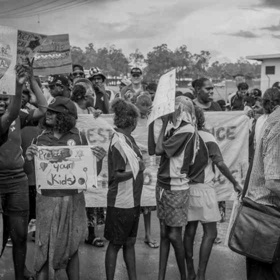 A community march took place through the street of Maningrida with people chanting 'NO MORE family violence'. Photo Credit: NT Police