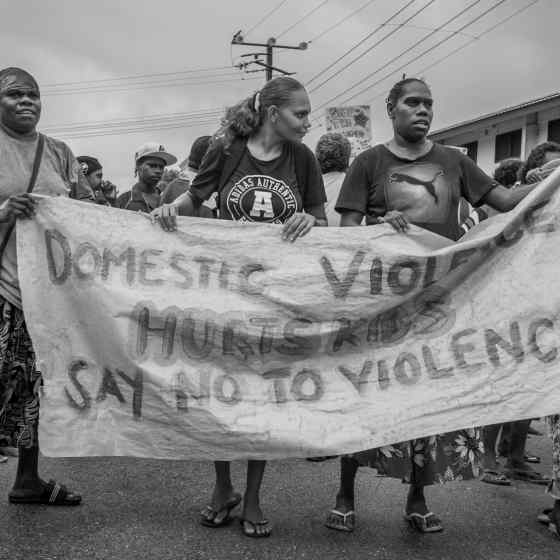 A community march took place through the street of Maningrida with people chanting 'NO MORE family violence'. Photo Credit: NT Police