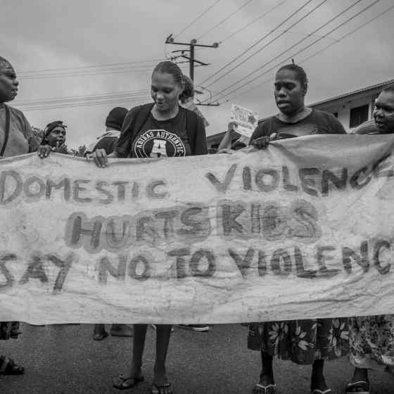 A community march took place through the street of Maningrida with people chanting 'NO MORE family violence'. Photo Credit: NT Police