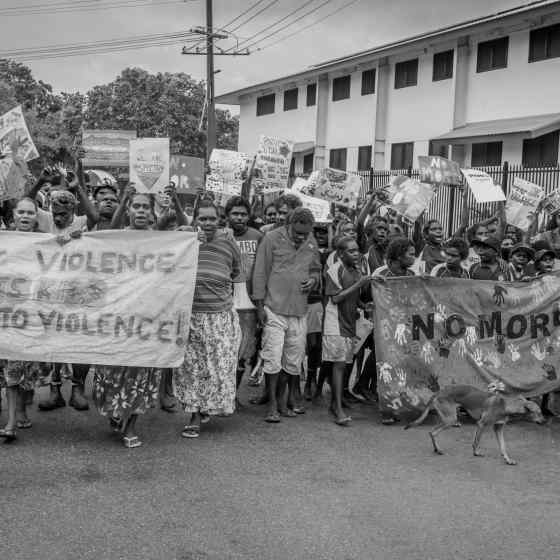 A community march took place through the street of Maningrida with people chanting 'NO MORE family violence'. Photo Credit: NT Police