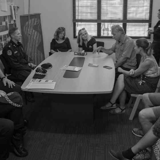 Key community stakeholders talked about the orgnisation of the NO MORE Campaign launch. Photo Credit: NT Police