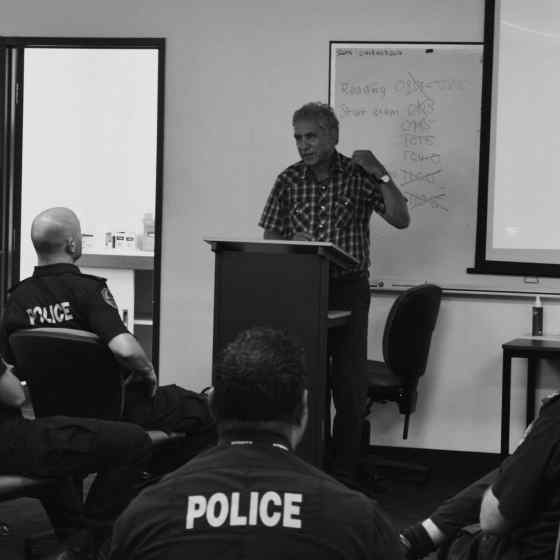 NO MORE campaign founder, Charlie King, talks with Police who will help spread the message of NO MORE family violence across NT rural and remote communities.